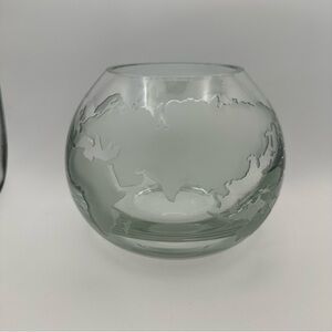Paine Webber World Globe Bowl Clear Etched Glass Collectibles Table Decor